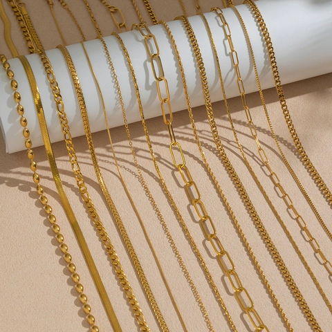 Collier Chaîne De Base Minimaliste Plaqué Or 18K Acier Inoxydable 304 Imperméable Hypoallergénique Bijoux Pour Femmes