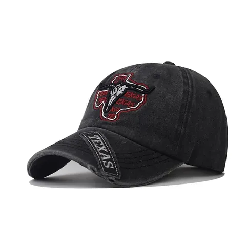 Washed Cotton Baseballkappe Vintage Distressed Texas Bull Head Stickerei Verstellbare Outdoor Sport Sonnenhut Unisex