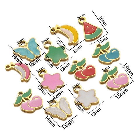 Fruit Flower Butterfly Charms Stainless Steel Enamel Drip Oil Pendants For DIY Jewelry Making Accessories Women Girls