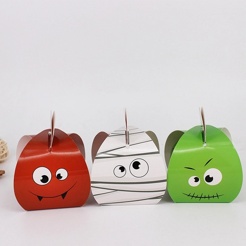 Boîtes À Bonbons Halloween Papier Pliable Avec Poignée Dessins Animés Momie Monstre Citrouille Motif Cadeau De Fête