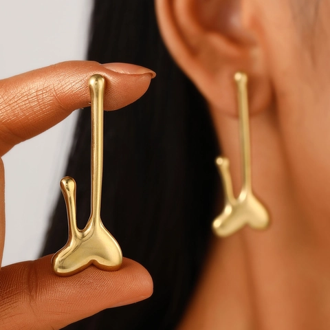 Stainless Steel Heart Earrings Geometric Liquid Metal Abstract Vintage Style Fashion Jewelry For Women 18K Gold Plated