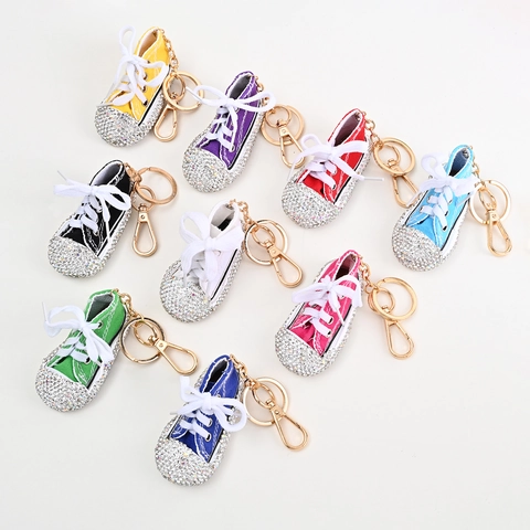 Llavero Mini Zapato De Lona Colgante Zapatilla De Deporte Con Brillantes Adorno De Bolso Accesorio De Coche
