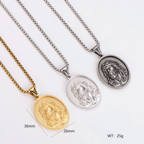 Religieuze Jezus Portret Hanger Ketting Ovaal Doornen Reliëf Metaal Retro Hiphop Sieraden Accessoire Voor Heren