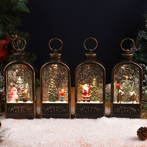 Lanterna Palla Di Neve Di Natale LED Musicale Retro Bronzo Glitter Lanterna Ad Acqua Decorazione Festiva