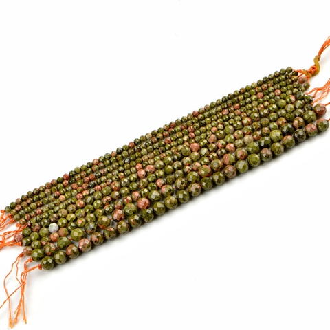 Faceted Round Beads Natural Unakite Stone Loose Spacer Beads For DIY Jewelry Making Crafts Findings