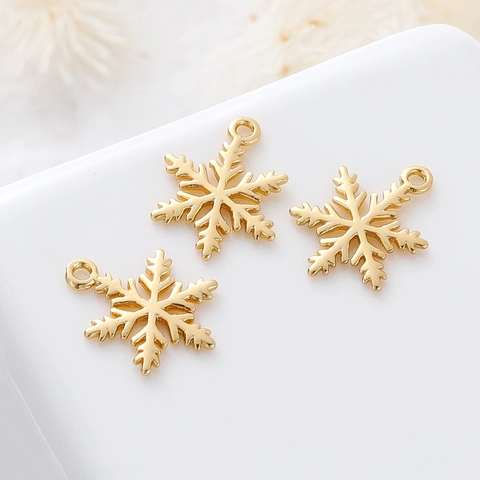 Sneeuwvlok Hanger Verguld Koper Voor DIY Sieraden Maken Kettingen Armbanden Oorbellen Minimalistische Winter Stijl