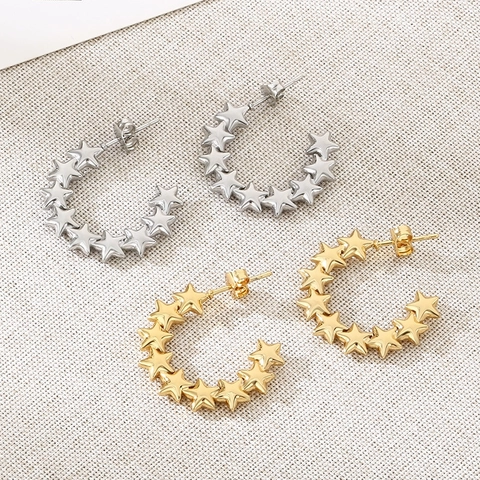 Orecchini A Cerchio Con Stella In Acciaio Inossidabile Minimalista Forma C Gioielli Squisiti Per Donna Design Di Nicchia Stile Ins