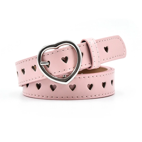 Cintura In Pelle PU Da Donna Con Fibbia A Cuore E Fori A Cuore Traforati Cintura Versatile Per Jeans Stile Dolce