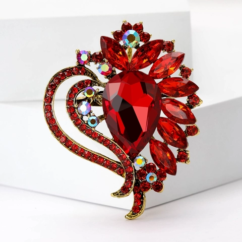 Broche Corazón Flor Vintage Aleación Cristal Rhinestone Pin Antiexposición Para Mujeres Boda Fiesta Banquete Accesorio Retro