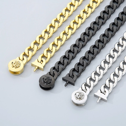 Collar Pulsera De Cadena Cubana Para Hombre De Acero Inoxidable Con Hebilla De Calavera Hip Hop Joyería De Cristal