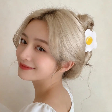 Cute Fried Egg Hair Claw Clip Acrylic Creative Poached Egg Shark Clip Novelty Food Shaped Hair Accessories For Women Girls