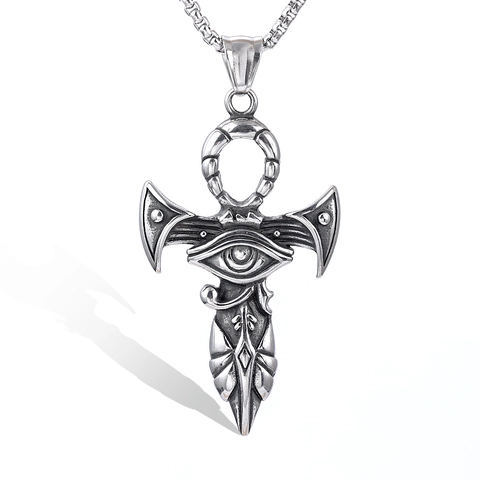 Collar Colgante Cruz Ankh Ojo De Horus Egipcio Acero Inoxidable Vintage Hip Hop Joyas De Protección Para Hombres Mujeres
