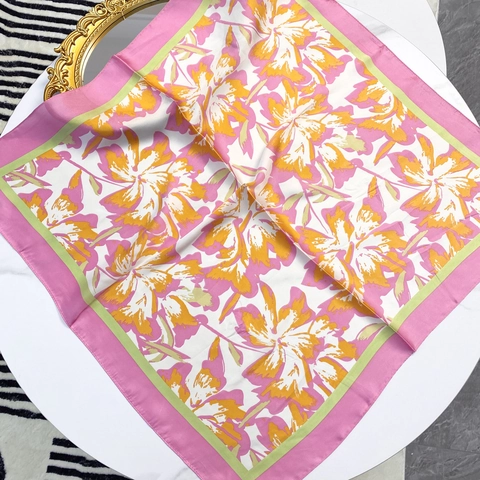 Square Scarf Satin Satin Like Floral Print Elegant Neck Scarf Hair Tie Fashionable Head Wrap Scarf For Women Office Lady