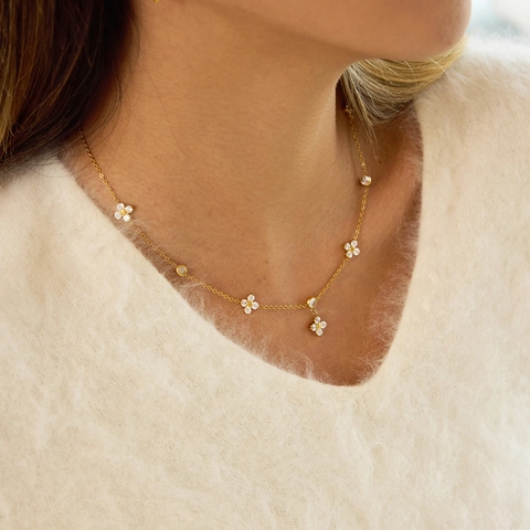 Edelstahl 18K Vergoldet Strass Vierblättriges Kleeblatt Anhänger Halskette Für Damen Elegant Mode Pendler Schmuck