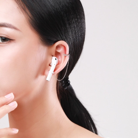 Σκουλαρίκια Ear Cuff Με Ασήμι 925 Μακριά Αλυσίδα Ζιργκόν Βάση Στήριξης Ασύρματων Ακουστικών Για Γυναίκες