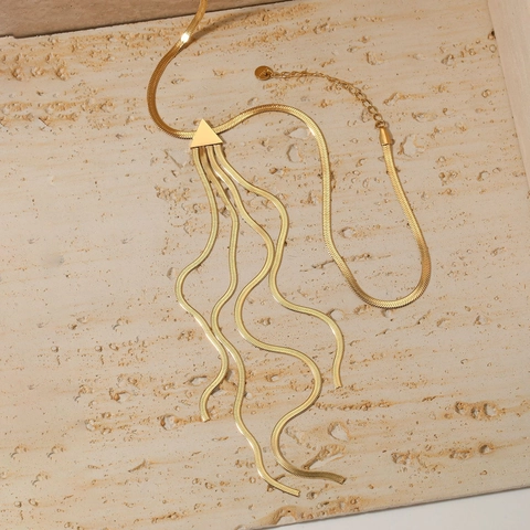 Stainless Steel Triangle Tassel Necklace Y-Shaped Snake Chain Geometric Pendant Elegant Jewelry For Women