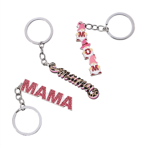 Mama MOM Oma Schlüsselanhänger Rosa Leopardenmuster Holz Metall Anhänger Muttertag Herzliches Geschenk Zubehör