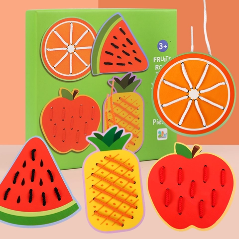 Giocattoli Da Infilare In Legno Montessori Carte Per Allacciare Motricità Fine Animali Frutta Educativo Per Bambini