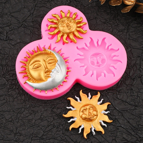 Sun Moon Face Silicone Mold For Fondant Chocolate Baking Cake Decoration Resin DIY Celestial Design
