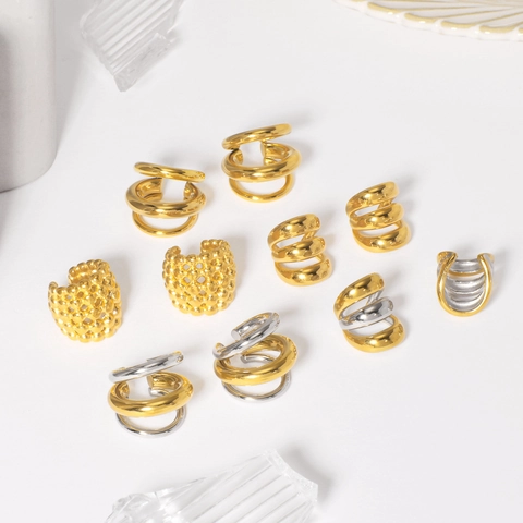 Edelstahl Ear Cuffs Ohne Ohrloch 18K Vergoldet C-Form Geometrische Ohrklemmen Damen Wasserdicht Hypoallergen Schmuck