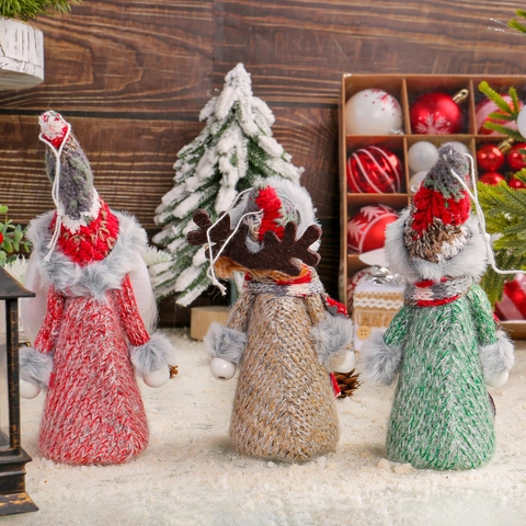 Weihnachtsgestrickte Ornamente Weihnachtsmann Schneemann Rentier Plüsch Anhänger Feiertag Party Deko Cartoon Puppen