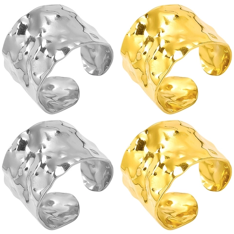 Bague Large Texture Martelée Acier Inoxydable Ajustable Anneau Ouvert Bijoux Minimalistes Pour Femmes Hommes
