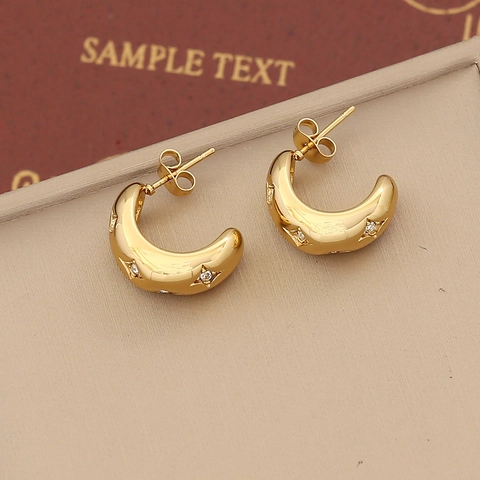 Stainless Steel Stud Earrings Zircon Bowknot C Shaped Design Gold Plated Elegant Jewelry For Women Fashion Accessory