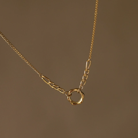 Minimalistische Ronde Ring Hanger Ketting Titanium Staal Verguld Asymmetrische Gespleten Ketting Voor Dames Mode Sieraden
