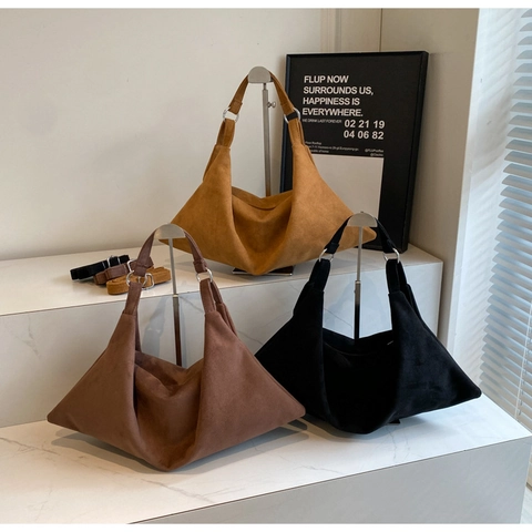 Women Large Capacity Faux Suede Tote Bag Vintage Minimalist Retro Shoulder Handbag Crossbody Hobo Bag For Daily Commute Work