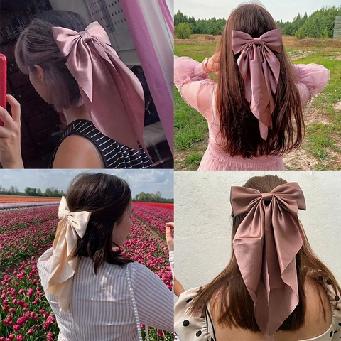 Extra Grote Satijnen Strik Haarclip Met Lange Streamers Elegante Stoffen Haarspeld Bruiloft Feest Accessoires Voor Dames