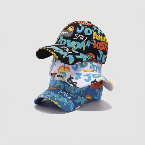 Kinder Baseballkappe Baumwolle Polyester Graffiti Print Smile Buchstabe Sonnenschutz Streetwear Verstellbarer Hut Für Jungen Mädchen