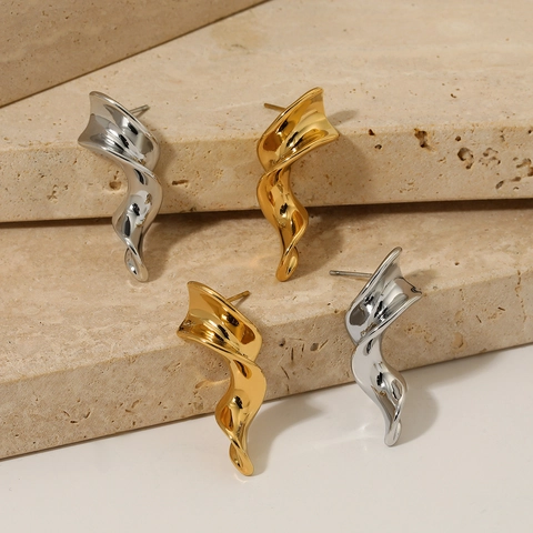 Pendientes Geométricos Retorcidos De Acero Inoxidable Onda Espiral Pulido Espejo Joyería De Moda Para Mujer