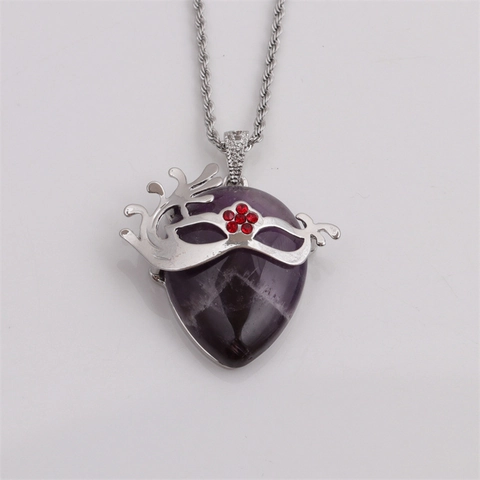 Collana Con Ciondolo A Maschera Catena A Corda In Acciaio Inossidabile Con Piedra Naturale Ametista Avventurina Lega Strass Vintage Etnico Unisex