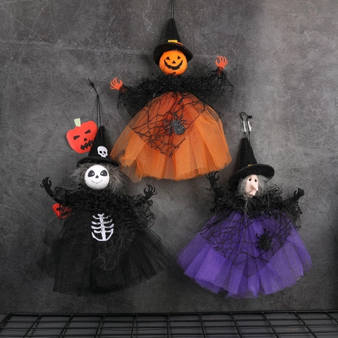Decorazioni Appese Di Halloween Maglia Strega Zucca Fantasma Ornamenti Decorazione Della Festa Oggetti Di Scena Bar Casa Stregata Ragnatela