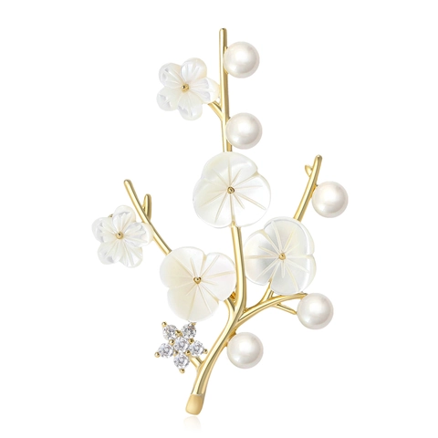 Elegante Spilla A Ramo Di Fiori Con Perla D'acqua Dolce Madreperla E Zircone Per Accessorio Vestito Da Sposa Donna