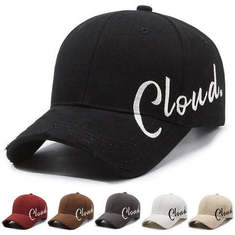 Gorra De Béisbol Distressed Vintage Borde Deshilachado Algodón Ajustable Dad Hat Con Bordado Cloud Para Hombre Mujer