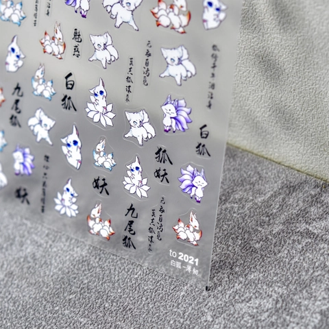 Mythische Vos Nagelstickers 5D Zelfklevende Decals Chinese Stijl Kitsune Wezen Dun Flexibel Doe-het-zelf Decoratie