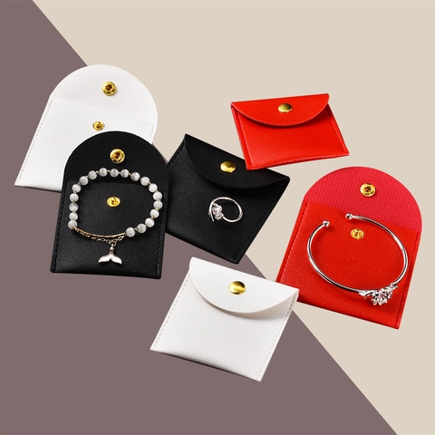 Jewelry Pouch Velvet Microfiber Leather Drawstring Snap Button Packaging Bags Gift Storage Organizer For Rings Earrings Necklaces