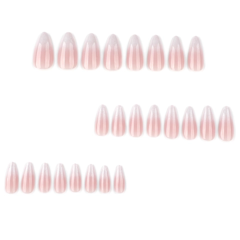 Franse Gradiënt Cat Eye Glitter Press On Nagels Amandelvorm Nude Roze Glanzende Kunstnagels Voor Dames Manicure Decoratie
