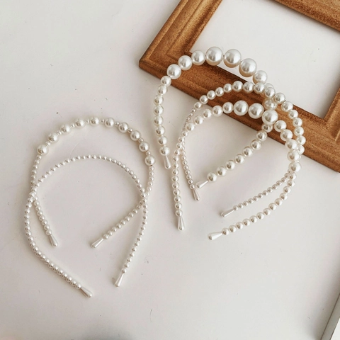 Elegant Faux Artificial Pearl Headband Hair Accessories For Women Girls Retro Wedding Bridal White Beaded Head Hoop Thin Thick