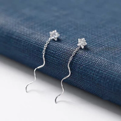 925 Sterlingsilber Stern Quaste Ohrfäden Für Damen Wellenlinie Minimalistische Pentagramm Strass Eingelegte Ohrringe Modeschmuck
