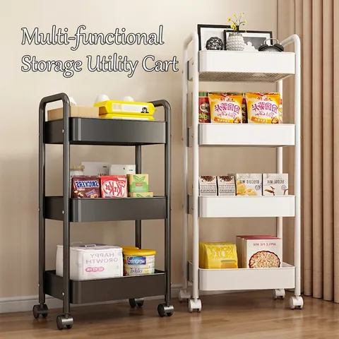 Multi-Layer Rolling Utility Cart Carbon Steel Mobile Storage Rack Mesh Basket With Wheels For Kitchen Living Room