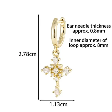 Pendientes De Aro Con Colgante De Cruz Vintage Con Circonitas Incrustadas Joyería De Cobre Chapada En Oro Para Mujer
