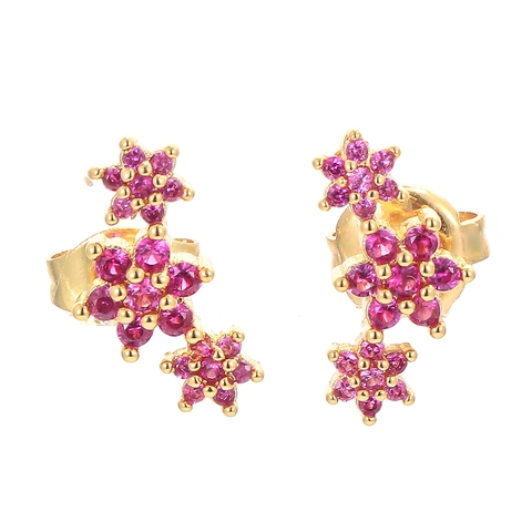 Flower Stud Earrings Copper Gold Plated With Zirconia Cluster Floral Design Korean Style Elegant Jewelry For Women