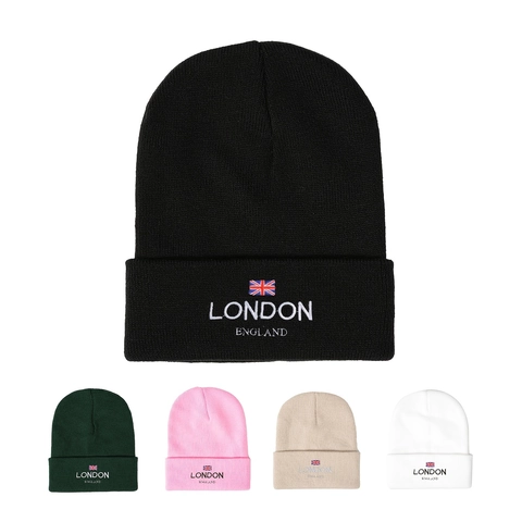 Bonnet En Maille Acrylique Chaud Hiver À Revers Broderie London England Union Jack Design Unisexe