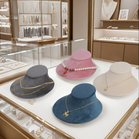 Necklace Display Stand Velvet Bust Shape Jewelry Holder Showcase Photography Prop Soft Flannel Neck Model Organizer