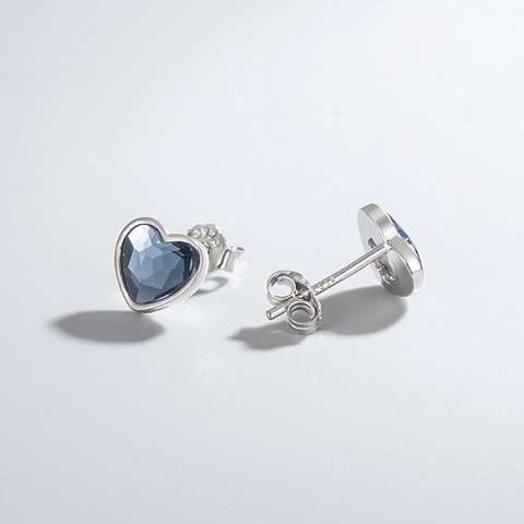 925 Sterling Silver Blue Heart Rhinestone Stud Earrings Ocean Heart Design For Women Fashion Jewelry Daily Ear Studs