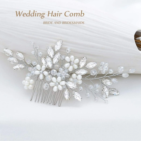 Bridal Hair Comb Artificial Pearl Crystal Rhinestone Handmade Wedding Headpiece Floral Leaf Design Jewelry For Women Bridesmaids