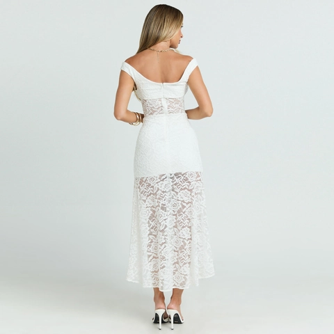 Sexy Schulterfreie Spitze Maxi Kleid Elegant Tiefer V Ausschnitt Ärmellos Hoher Schlitz Unregelmäßiger Saum Gerafft Party Abend