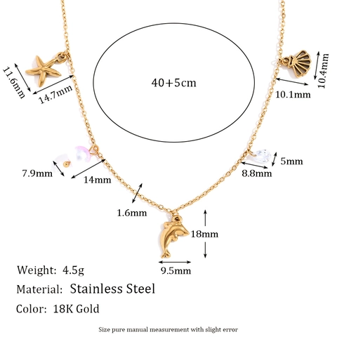 Mariene Leven Hanger Ketting 18K Verguld Roestvrij Staal Met Zeester Schelp Dolfijn Kunstparel Kristal Elegante Sieraden Voor Vrouwen
